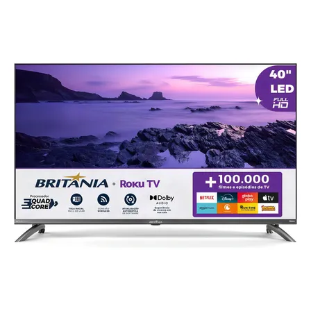 Smart Tv 40'' Britânia Btv40m9gr2cgb Roku Led Dolby Audio
