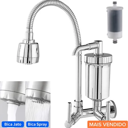 Torneira Com Filtro Flexível Gourmet para Cozinha Parede Luxo Chuveirinho 2 Modos de Jatos A Mais Vendida