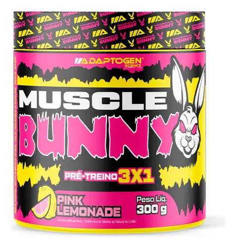 Pré Treino Muscle Bunny C/300g - Adaptogen Sabor Pink Lemonade