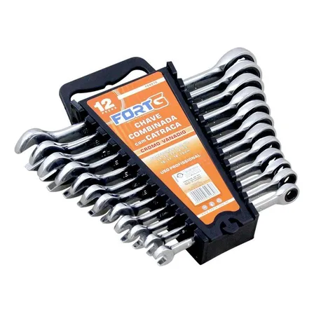 Jogo de Chave Combinada com Catraca 12 Peças FortG Pro 8-19mm