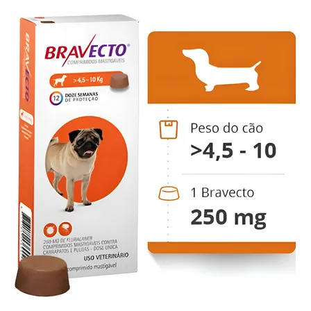 Antipulga Carrapato Bravecto 250 Mg Cães De 4,5 Kg A 10 Kg Laranja-claro