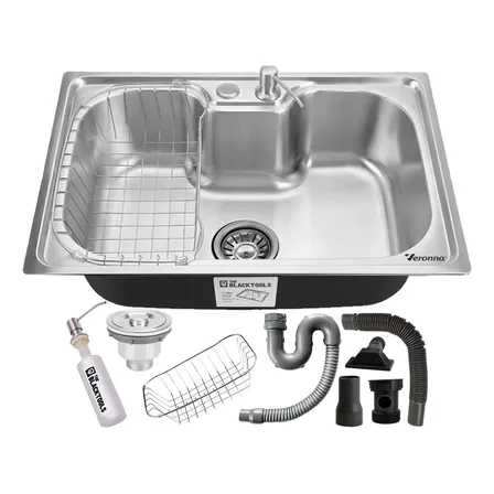 Cuba Cozinha Pia Gourmet Em Aço Inox 60x42cm 35l Com Acessórios Kit Completo Válvula Sifão Genova Vcb200 The Black Tools Prateado