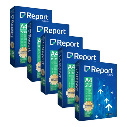 Papel Sulfite A4 Report 2500 Folhas Premium 5 Resmas 75g