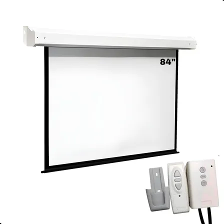 Tela De Projeção Elétrica - Ponto Br Shop - 84 Polegadas Retratil C/ Controle Remoto Automação Alexa Profissional 110v