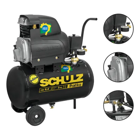 Compressor De Ar Csi 8,6 25 Litros Pratiko 2hp Schulz Cor Preto Fase Elétrica Monofásica