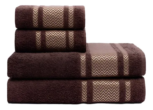 Jogo De Toalhas 4 Banho E Rosto 100% Algodão Macia Grossa Cor Marrom