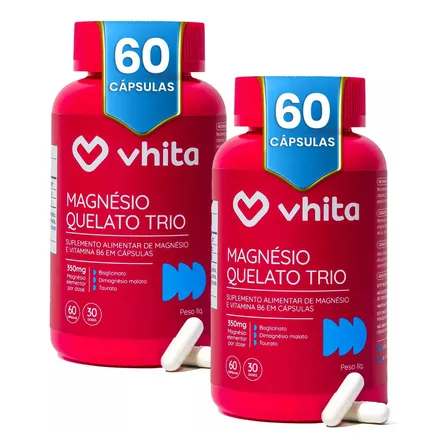 Magnésio Dimalato Quelato Vhita 3 Em 1 60 Caps - 2 Potes