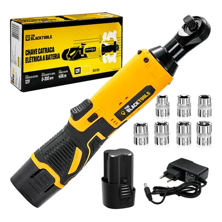 Chave Catraca A Bateria Sem Fio 12v 3/8 Pol 45 Nm Bcc120 The Black Tools 110v/220v Amarelo