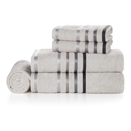 Kit Jogo Toalhas De Banho Lumina Fio Penteado 5 Peças Karsten Branco Listras