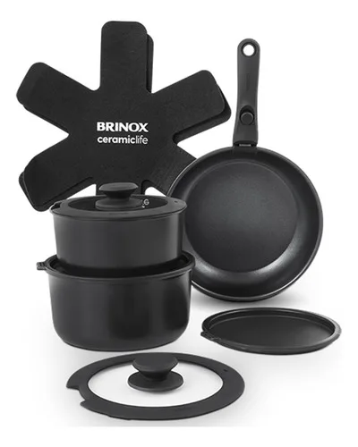 Jogo De Panelas Antiaderente Cerâmico 10 Peças Brinox Fit Cor Preto