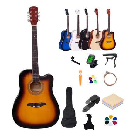 Violão Acústico 38 Polegadas 6 Cordas Para Iniciantes Musica Cor Laranja Destro Ébano