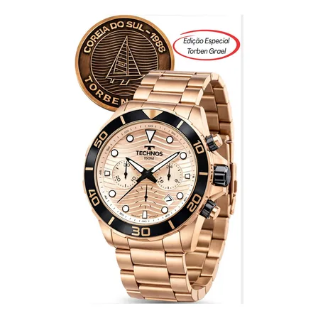 Kit Relógio Technos Acqua Edição Especial Torben Grael 150m Correia Rosé Bisel Rosé Fundo Rosé