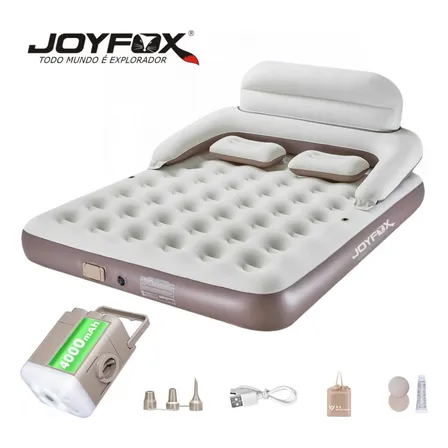 Colchão Inflável Queen Size Com Bomba Inflável De Bateria De Lítio 203*152*24 Cm, Com Encosto Removível Para Proteção Do Pescoço, Da Lombar E Das Costas Joyfox