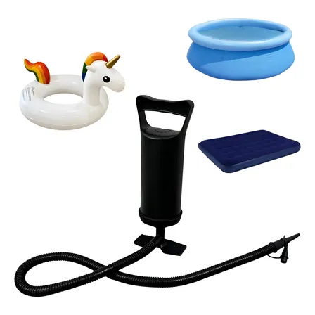 Bomba De Ar Manual Acompanha Dois Bicos Piscina Boia Colchão Cor Preto