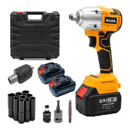 Chave De Impacto Brushless 350Nm Parafusadeira Furadeira Profissional 2 Baterias Grandes 21v + 9 Soquetes E Maleta Mandril 10mm Hilda