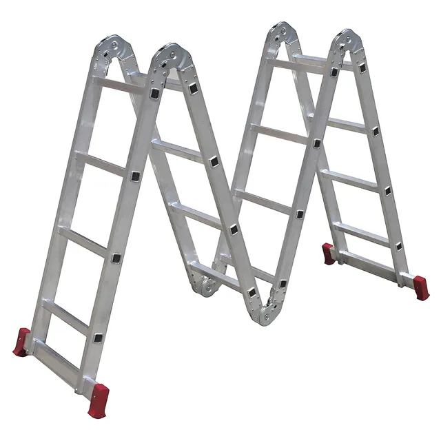 Escada Articulada 16 Degraus Alumínio Botafogo Altura 4,23m 150kg Prateado