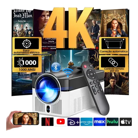 Projetor Magcubic Hy450 Led 1000 Ansi Full Hd 4k Hdmi Usb Android 11 2GB+32GB Smart Wi-fi6 Bluetooth 5.4 Cinema Home Com Controle Remoto por Voz Com Diversos trapezoidal de Foco motorizado