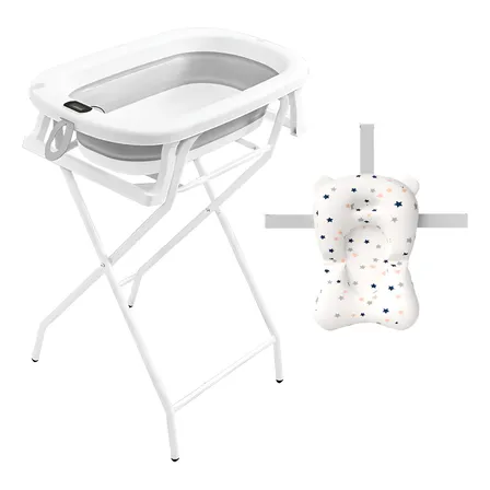 Banheira Bebê Dobrável Com Suporte Termômetro E Almofada Cor Cinza