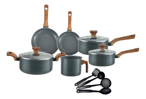Jogo De Panelas Indução Mimo Style Cerâmica 10 Peças Cor Granito