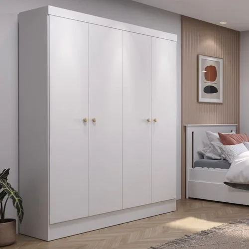 Guarda-roupa 4 Portas Renzo Casal 5 Nichos Quarto Cor Branco fosco