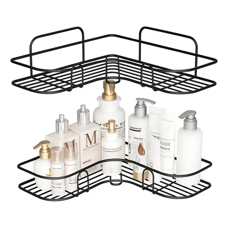 Kit 2 Suporte Porta Shampoo De Canto Sabonete Banheiro Adesivo Parede Sem Furos Box Luxo Cor Preto Brielli Home