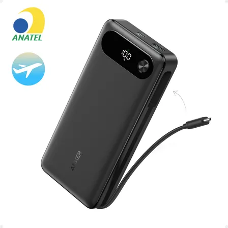 Power Bank Anker Carregador Portátil De 20000mah Com Cabo Usb-c Integrado 3 Portas E Carregamento Rápido De 87w Compatível Com Macbook iPhone Samsung Switch E Outros Preto