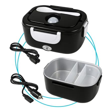 Marmita Elétrica Térmica Portátil 1,5l Bivolt 110/220v Veicular 12/24v Aquecedora De Alimentos Lunch Box Com Divisórias Colher Cabo Carro Caminhão Refeição Quente Rápida Prática Viagem VLX