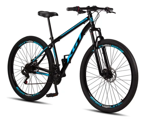 Bicicleta aro 29 KGT aço carbono freios a disco suspensão 21 marchas preta azul quadro 17
