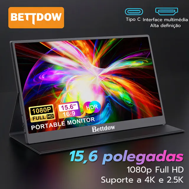 Bettdow Extensor De Tela 15.6/1080p/ips Usb C/hdmi Monitor Portatil Fhd Tela De Computador/smartphone/psp/ Gamer/tv Hdr Tipec Switch De Exibição Móvel Leve Notebook Para Trabalho/estudo/jogador Yue