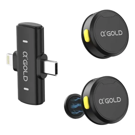 Microfone De Lapela Magnetico 2 Em 1 Lightning E Type-c 38d Preto
