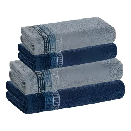 Jogo De Toalhas 4 Pçs Fio Cardado 100% Algodão Bosco Karsten Azul Serena/ Azul Naval Bosco
