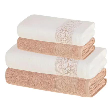 Jogo De Toalhas 4 Peças Fio Cardado 100% Algodão Provence Karsten Branco Argila Provence