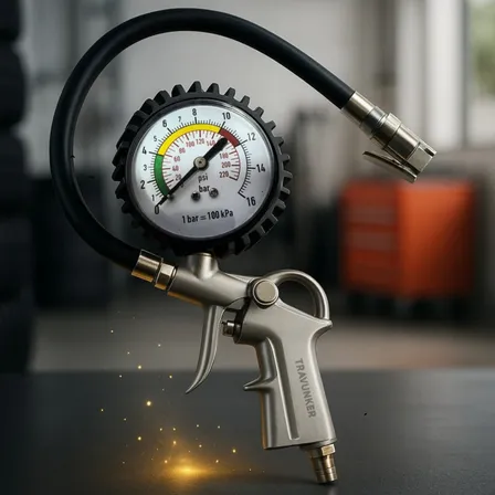 Calibrador E Inflador De Pneus Profissional Com Manômetro 220 Lbs Para Medir Encher Inflar E Esvaziar Pneus - Mangueira Flexivel - Compatível Com Pneus De Carros, Motos, Bicicleta, Caminhão - 1/4