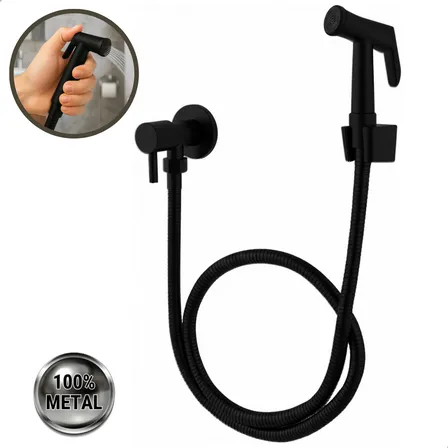 Ducha Higiênica Soft Inox Chuveirinho Completa 100% Metal Preto Fosco 1/4 De Volta