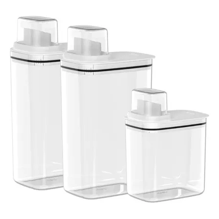 Kit 2un 2,3l + 1un 1,5l Dispenser Para Amaciante Sabão Em Pó Cor Branco