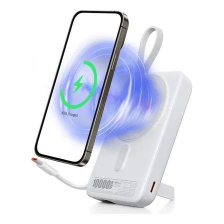 Power Bank 10000mah, Carregamento Rápido 22.5w, Magnético, Com Cabos Embutidos Usb-c, Display Digital, Compatível Com iPhone E Samsung, Essencial Para Viagem - Branco