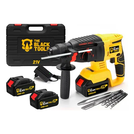 Martelete Rotativo Perfurador 2 Baterias C/ Impacto Sds 21v Amarelo 50/60hz The Black Tools