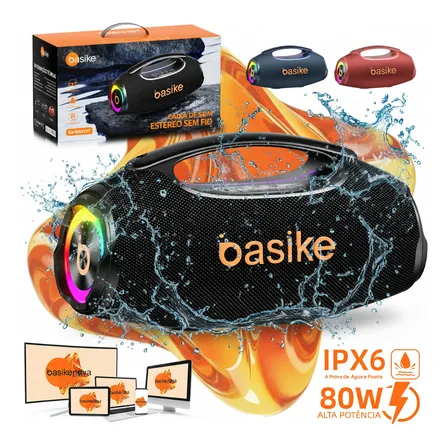 Basike Caixa De Som Boombox 80w 8000mah 10hrs Portátil Bluetooth 5.3 Sem Fio Ipx6 À Prova D'água Com Luz Rgb Hifi Tws... 6v Preto