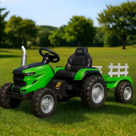 Trator Elétrico Infantil 12v Caçamba Controle Remoto Musica Verde