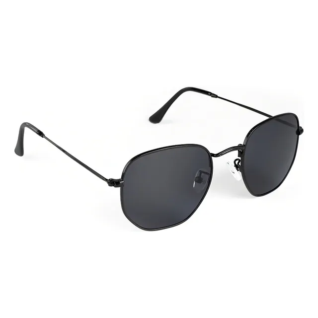 Óculos De Sol Clássico Preto Hexagonal Harbor Black Uv400 Desenho Espelho