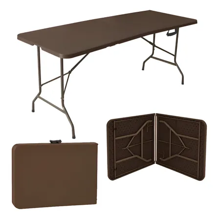 Mesa Dobrável Vira Maleta Com Alça Portátil 1.80m Para Camping Pesca Jardim Área Externa Ou Interna Salão De Festas Gourmet Cor marrom luvinco