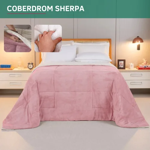 Edredom Cobertor Casal Queen Sherpa Pele Carneiro Dupla Face Ultra Macio Confortável Quente Inverno Luxo Cor Rose Premium