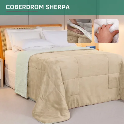 Coberdrom Casal Queen Cobertor Sherpa Edredom Inverno Pele Lã Carneiro Ultra Macio Quente Suave Luxo Confortável Cor Caqui Premium