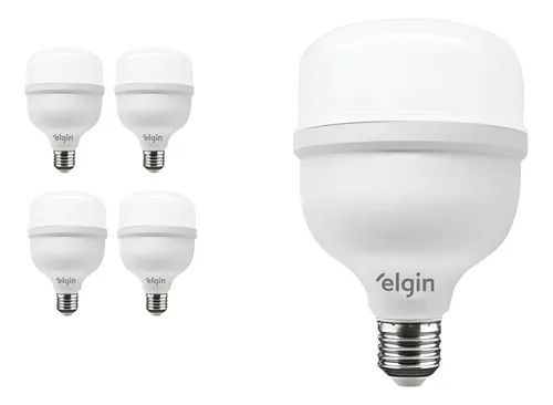 Kit Com 5 Lâmpadas Led Bulbo E27 40w 6500k - Elgin Luz Branco-frio 127/220v