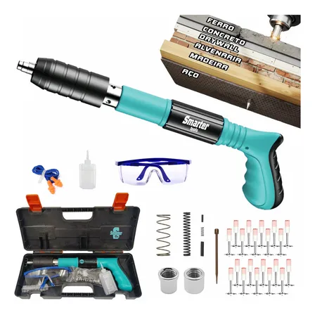 Pistola Fixação Finca Pino Ação Direta Pregos Epi Maleta Pinador Pregador Grampeador Rebitador De Prego Pressão Manual Ferramenta Para Drywal Gesso Concreto Aço Parede Smarter Tools