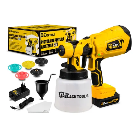 Pistola De Pintura Pulverizadora Portátil Hvlp Tinta 1000ml 5 Bicos Bateria 21v Com Acessórios Tpp21a The Black Tools Amarelo E Preto 127/220v
