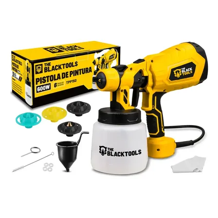 Pistola De Pintura E Pulverizadora Elétrica Portátil Hvlp 1.250l C/5 Bicos E Acessórios 600w Tpp150 The Black Tools