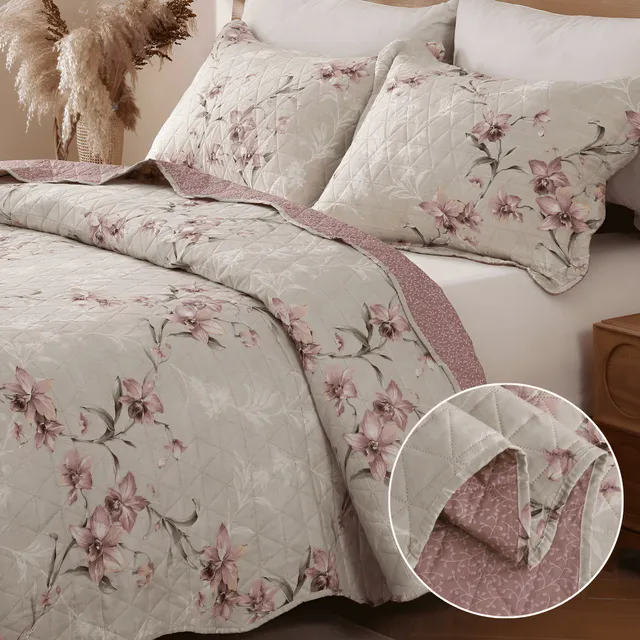 Kit Colcha Cobre Leito Casal 3pç Dp Face 150 Fios Itália Cor Arabesco