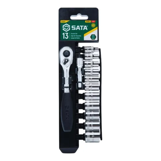 Jogo De Soquete Sextavado 1/4 13pcs Sata St09521g Preto