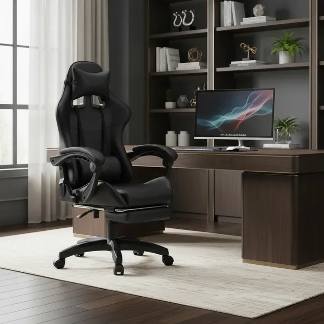 Cadeira De Escritório Gamer Nitro Ergonômica Estofado Couro Sintético Reclinável Altura Ajustável Apoio Para Pés Cor Preto Luvinco